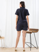 Load image into Gallery viewer, WOMEN Linen SHIRT SHORT PANT NIGHT SUIT Blue