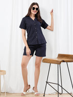 Load image into Gallery viewer, WOMEN Linen SHIRT SHORT PANT NIGHT SUIT Blue