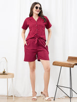 Load image into Gallery viewer, WOMEN Red Linen SHIRT SHORT PANT NIGHT SUIT