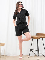 Load image into Gallery viewer, WOMEN BlackLinen SHIRT SHORT PANT NIGHT SUIT