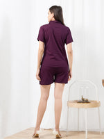 Load image into Gallery viewer, WOMEN Purple Linen SHIRT SHORT PANT NIGHT SUIT