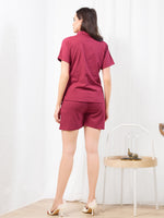Load image into Gallery viewer, WOMEN Pink Linen SHIRT SHORT PANT NIGHT SUIT