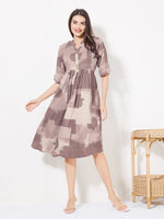 Load image into Gallery viewer, Women Abstract Print Materntiy Dress with Feeding