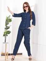Load image into Gallery viewer, Denim Blue Women Co-ord set