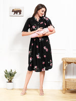 Load image into Gallery viewer, Arela Floral Black Maternity & Feeding Dress