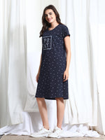 Load image into Gallery viewer, Arela Printed Women Hosiery Nightdress Blue