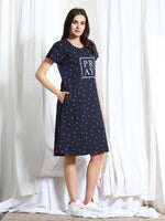 Load image into Gallery viewer, Arela Printed Women Hosiery Nightdress Blue
