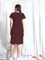 Load image into Gallery viewer, Arela Printed Women Hosiery Nightdress Maroon
