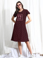 Load image into Gallery viewer, Arela Printed Women Hosiery Nightdress Maroon