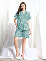 Load image into Gallery viewer, WOMEN Green Rayon SHIRT SHORT PANT NIGHT SUIT