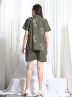 Load image into Gallery viewer, WOMEN SHIRT SHORT PANT NIGHT SUIT Green Rayon