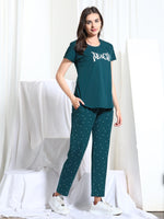 Load image into Gallery viewer, Women Printed Hosiery night suits Green