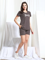 Load image into Gallery viewer, WOMEN Beige Hosiery SHIRT SHORT PANT NIGHT SUIT