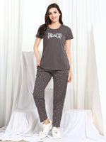 Load image into Gallery viewer, Women Printed Beige Hosiery night suits