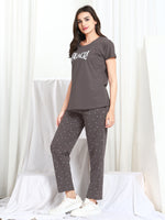 Load image into Gallery viewer, Women Printed Beige Hosiery night suits