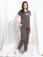 Load image into Gallery viewer, Women Printed Beige Hosiery night suits