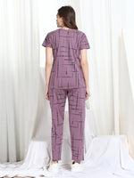Load image into Gallery viewer, Women Printed Purple Hosiery night suits