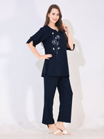 Load image into Gallery viewer, Women Blue Solid Embroidered Stylish Co-ord Set