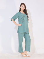 Load image into Gallery viewer, Women Green Solid Embroidered Stylish Co-ord Set