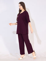 Load image into Gallery viewer, Women Wine Solid Embroidered Stylish Co-ord Set