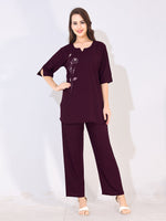 Load image into Gallery viewer, Women Wine Solid Embroidered Stylish Co-ord Set