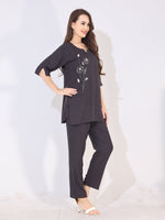 Load image into Gallery viewer, Women Grey Solid Embroidered Stylish Co-ord Set