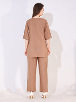 Load image into Gallery viewer, Women Beige Solid Embroidered Stylish Co-ord Set