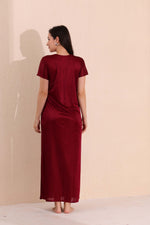 Load image into Gallery viewer, Arela Women Satin Baby Doll with Robe Maroon
