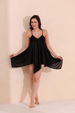 Load image into Gallery viewer, Arela Women Satin Baby Doll with Robe Black