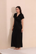 Load image into Gallery viewer, Arela Women Satin Baby Doll with Robe Black