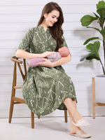 Load image into Gallery viewer, Arela Green Printed Maternity Nightdress