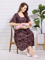 Load image into Gallery viewer, Arela Purple Printed Maternity Nightdress