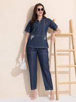 Load image into Gallery viewer, Arela Womens Blue Denim Co-ord set with Embroided Pockets