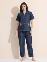 Load image into Gallery viewer, Arela Womens Blue Denim Co-ord set with Embroided Pockets