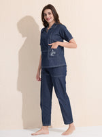 Load image into Gallery viewer, Arela Womens Blue Denim Co-ord set with Embroided Pockets