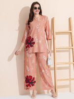 Load image into Gallery viewer, Arela Womens Peach Floral Co-ord Set