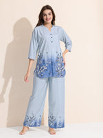 Load image into Gallery viewer, Arela Womens Pastel Blue Floral Ombre Co-ord Set