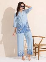 Load image into Gallery viewer, Arela Womens Pastel Blue Floral Ombre Co-ord Set