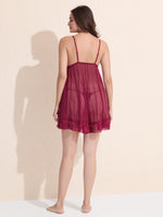 Load image into Gallery viewer, Women's Maroon Sheer Lace Babydoll