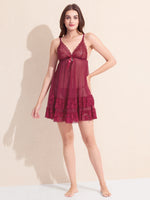 Load image into Gallery viewer, Women's Maroon Sheer Lace Babydoll