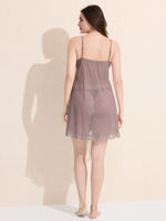 Load image into Gallery viewer, Women's Mauve Sheer Lace Babydoll Nightdress with Satin Bow