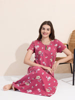 Load image into Gallery viewer, Women's Pink Floral Printed Hosiery Nighty