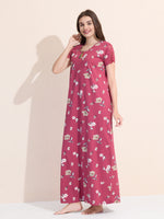 Load image into Gallery viewer, Women's Pink Floral Printed Hosiery Nighty
