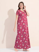 Load image into Gallery viewer, Women's Pink Floral Printed Hosiery Nighty