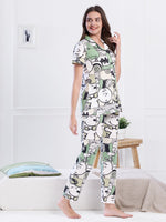 Load image into Gallery viewer, Women's Green Cartoon Print Night Suit