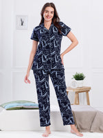 Load image into Gallery viewer, Women's Navy Blue Abstract Printed Nightsuit