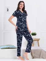 Load image into Gallery viewer, Women's Navy Blue Abstract Printed Nightsuit