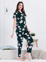 Load image into Gallery viewer, Women's Green Floral Print Nightsuit