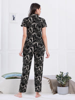 Load image into Gallery viewer, Women's Black Abstract Printed Nightsuit