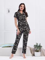 Load image into Gallery viewer, Women's Black Abstract Printed Nightsuit